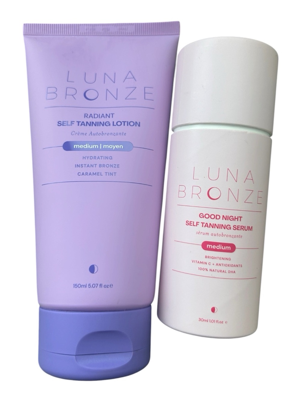 Luna Bronze Self Tanning Lotion & Good Night Serum - Lavender & White